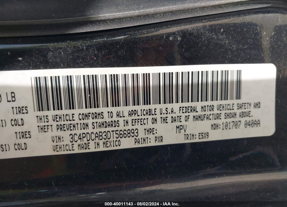 2013 DODGE JOURNEY SE VIN: 3C4PDCAB3DT566893