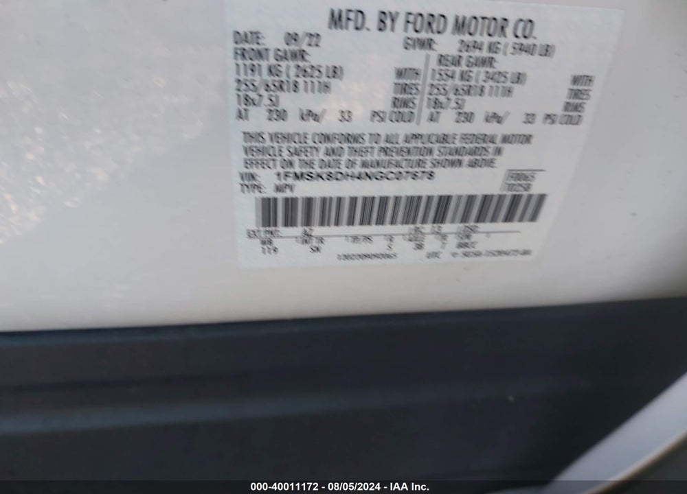 2022 FORD EXPLORER XLT VIN: 1FMSK8DH4NGC07678