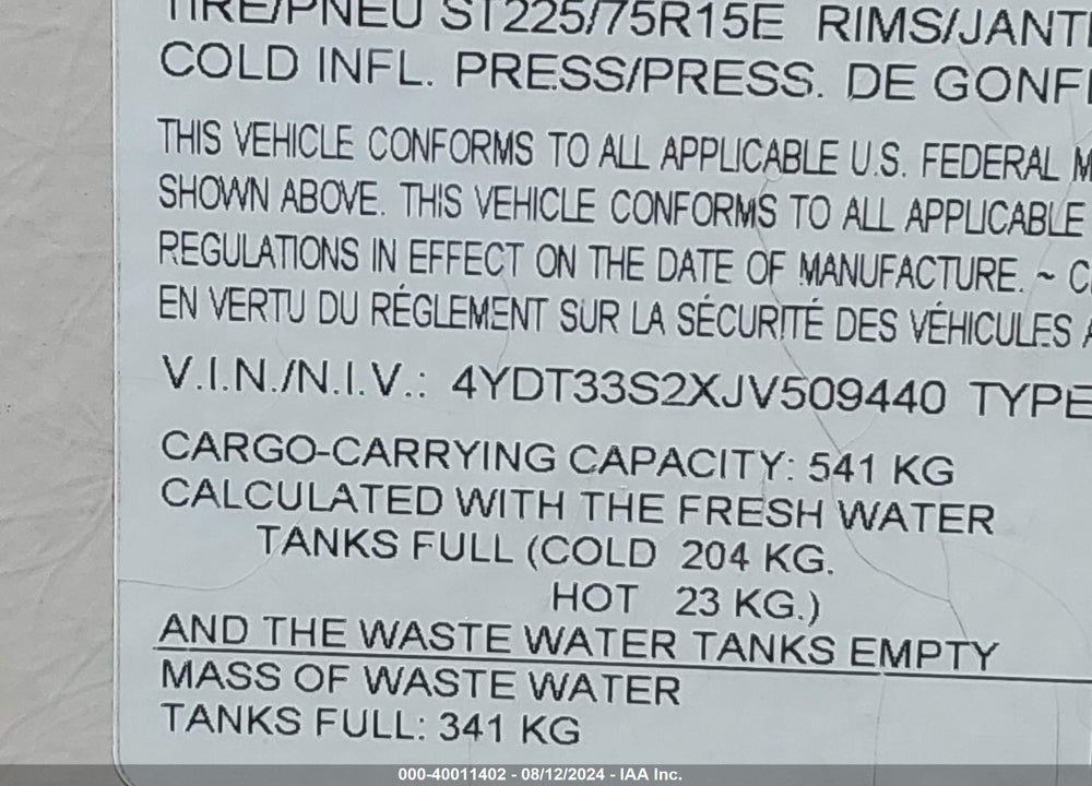 2018 KEYSTONE RV COUGAR HALF-TON VIN: 4YDT33S2XJV509440