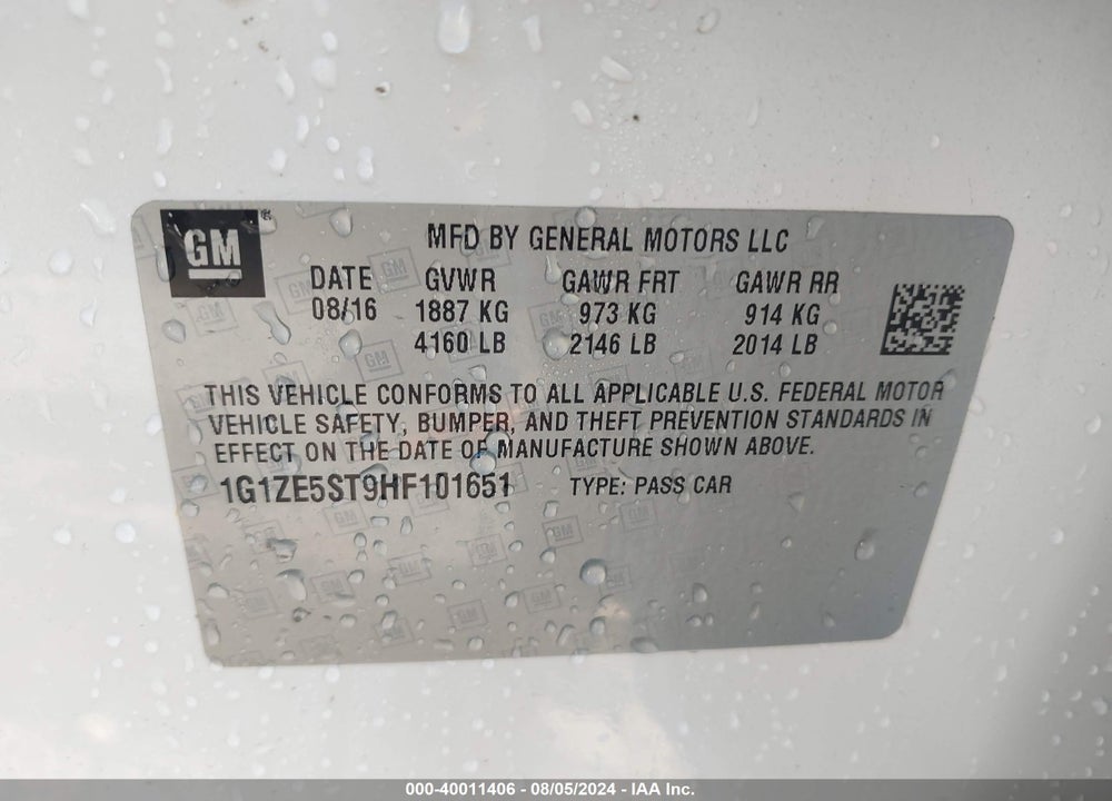 2017 CHEVROLET MALIBU 1LT VIN: 1G1ZE5ST9HF101651