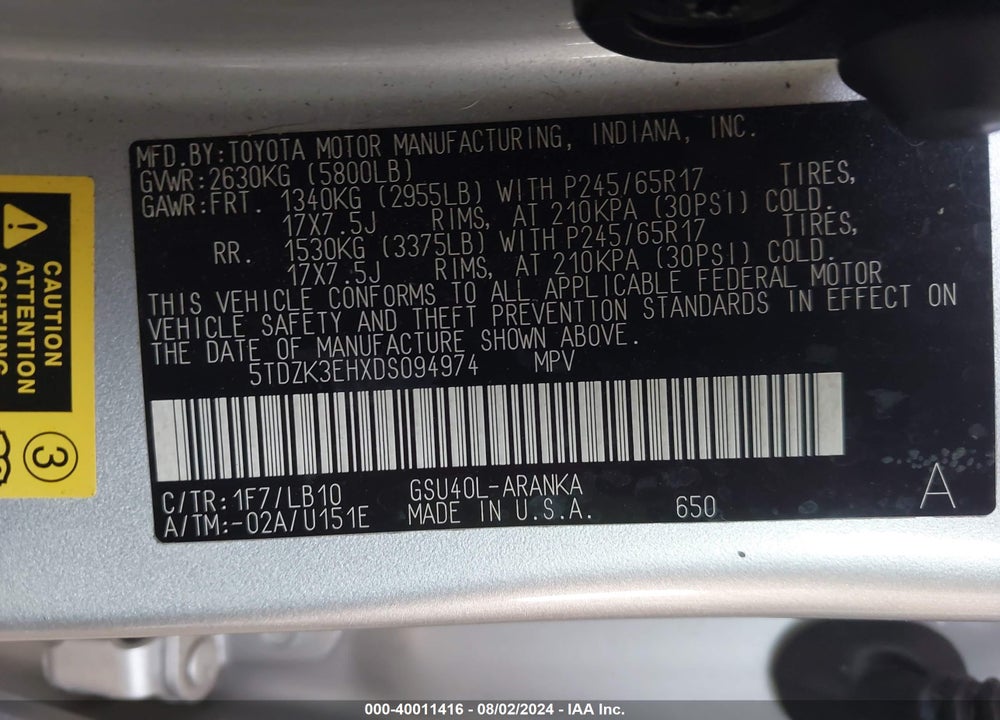 2013 TOYOTA HIGHLANDER SE V6 VIN: 5TDZK3EHXDS094974