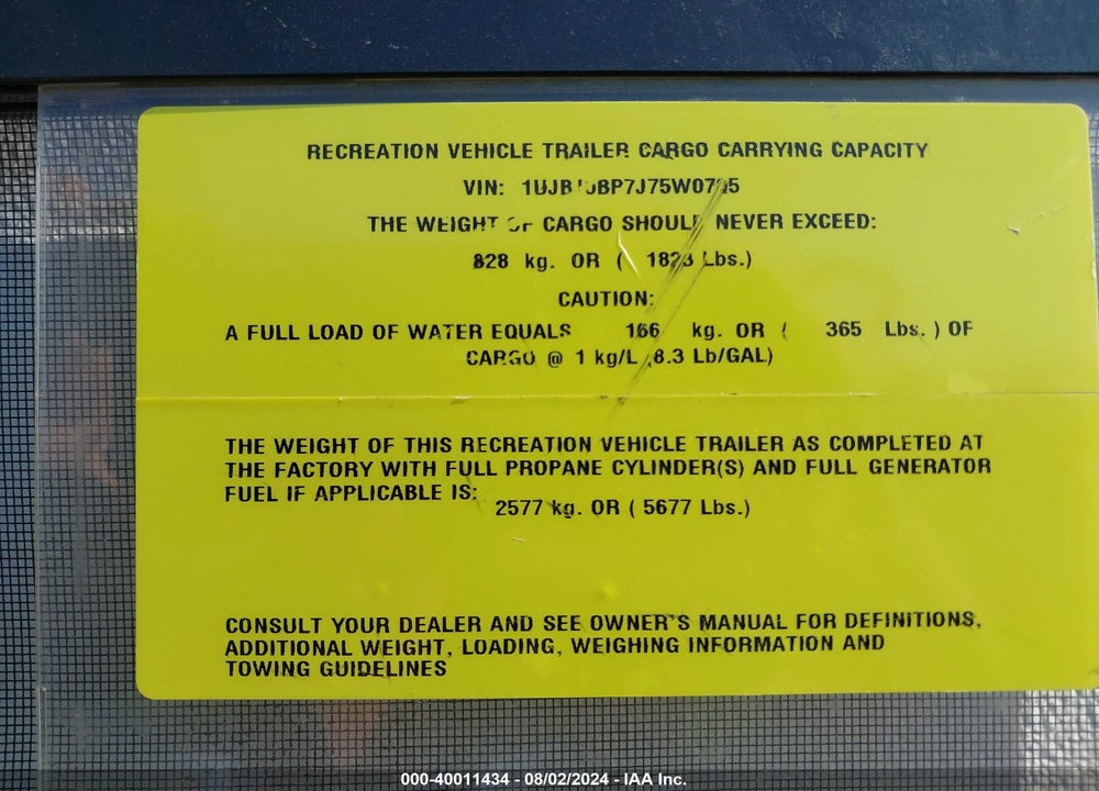 2018 JAYCO OTHER VIN: 1UJBJ0BP7J75W0705