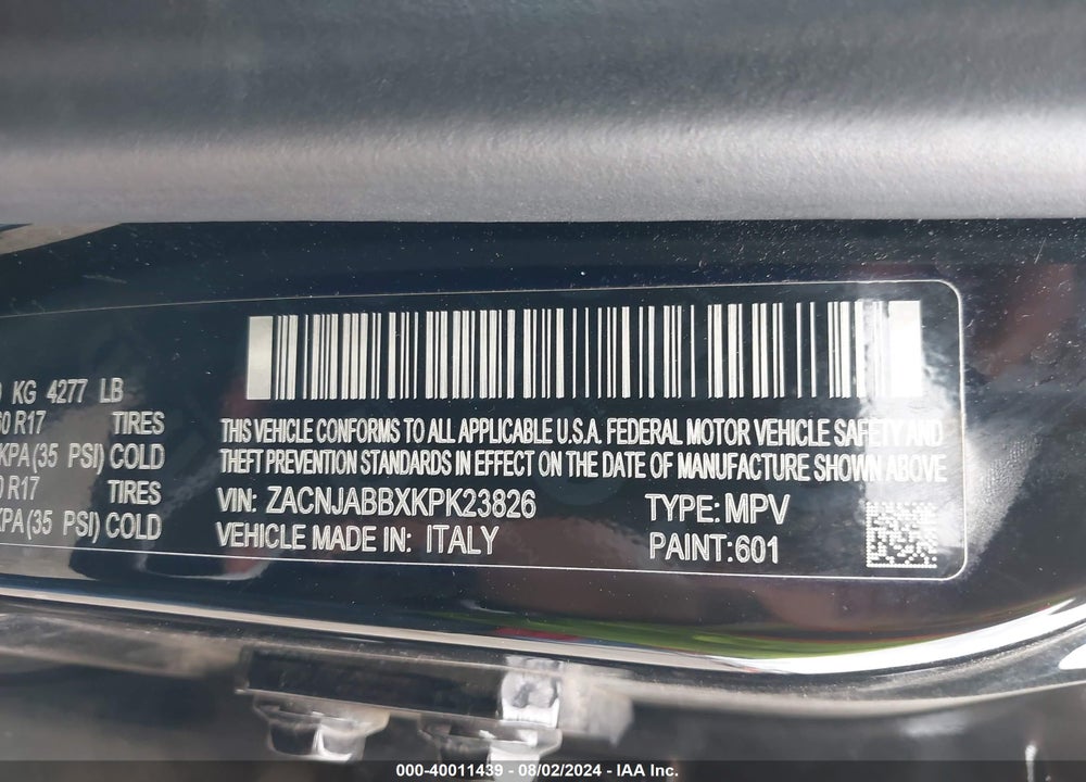 2019 JEEP RENEGADE LATITUDE FWD VIN: ZACNJABBXKPK23826