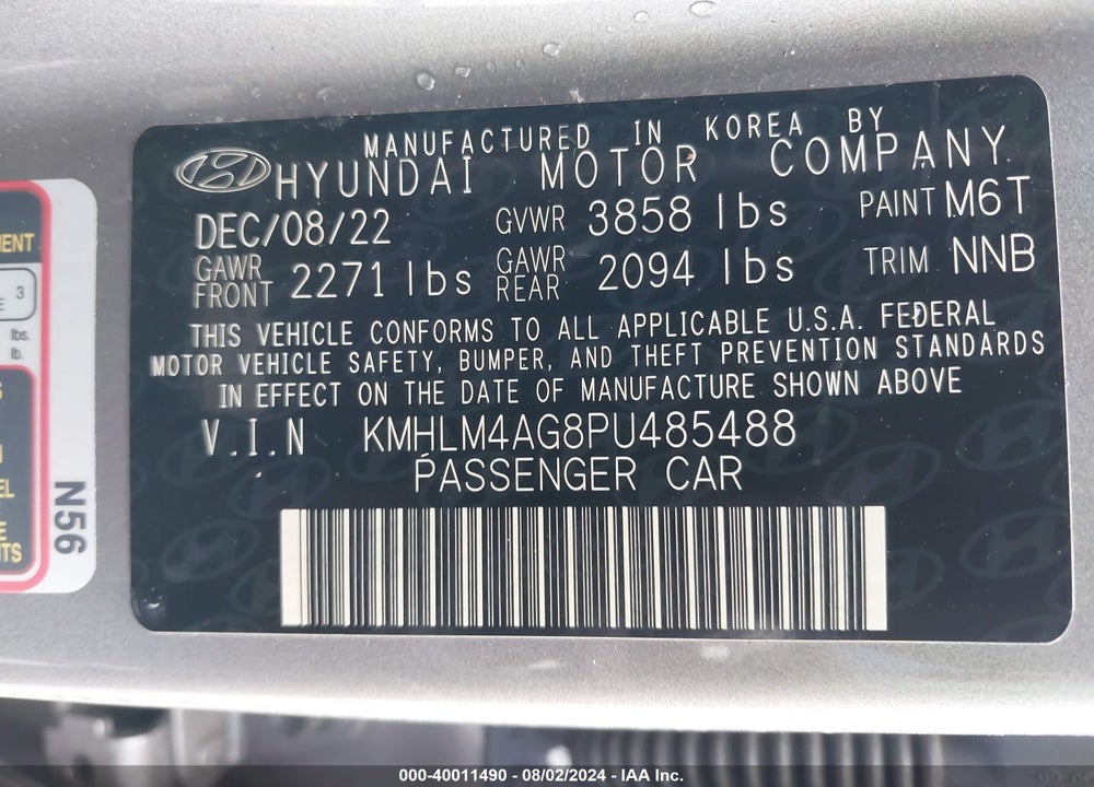 2023 HYUNDAI ELANTRA SEL VIN: KMHLM4AG8PU485488