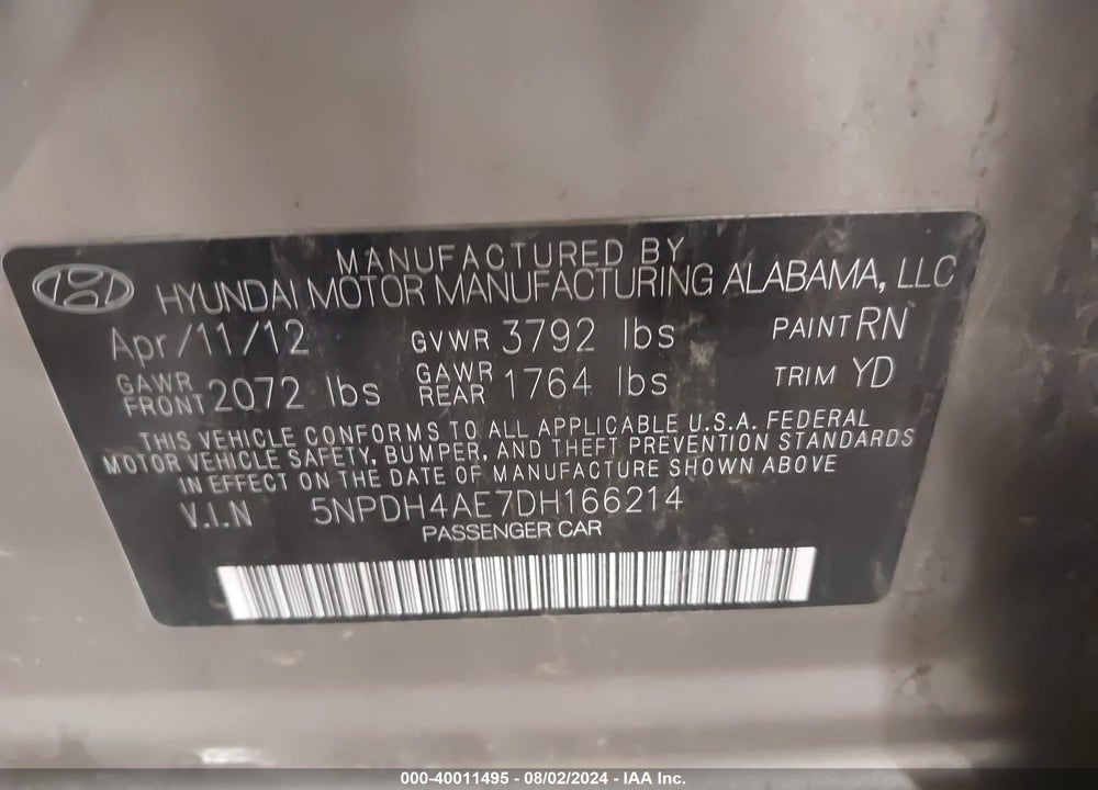 2013 HYUNDAI ELANTRA LIMITED VIN: 5NPDH4AE7DH166214
