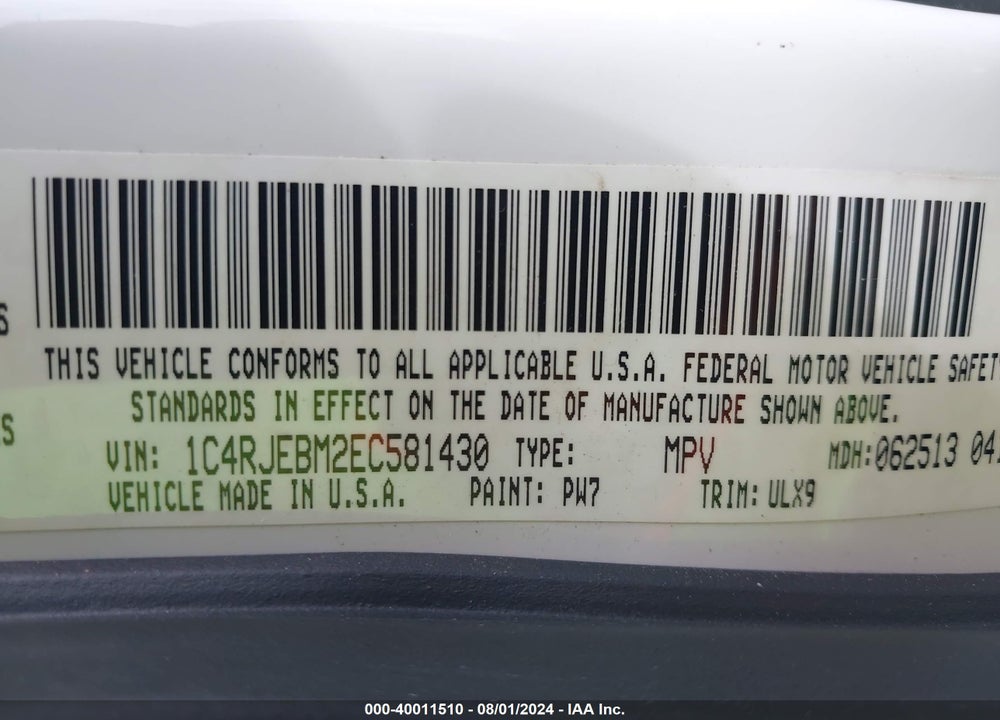 2014 JEEP GRAND CHEROKEE LIMITED VIN: 1C4RJEBM2EC581430