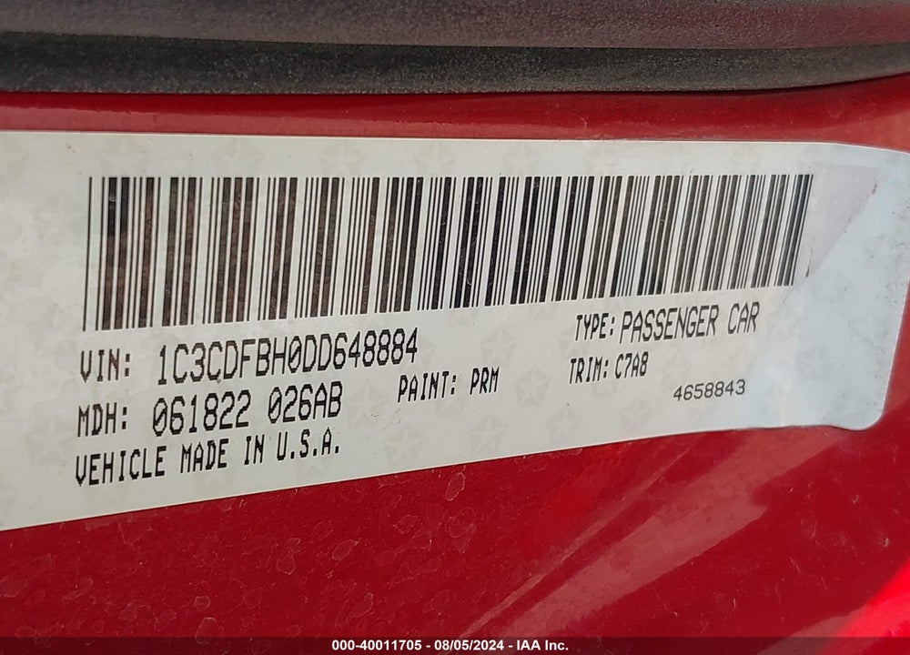2013 DODGE DART RALLYE VIN: 1C3CDFBH0DD648884