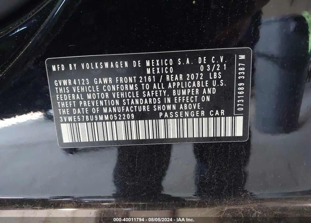 2021 VOLKSWAGEN JETTA VIN: 3VWE57BU9MM052209