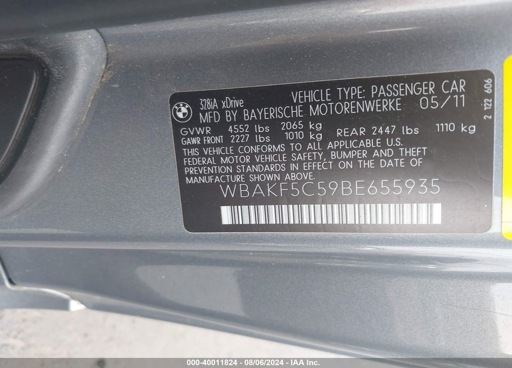 2011 BMW 328I XDRIVE VIN: WBAKF5C59BE655935