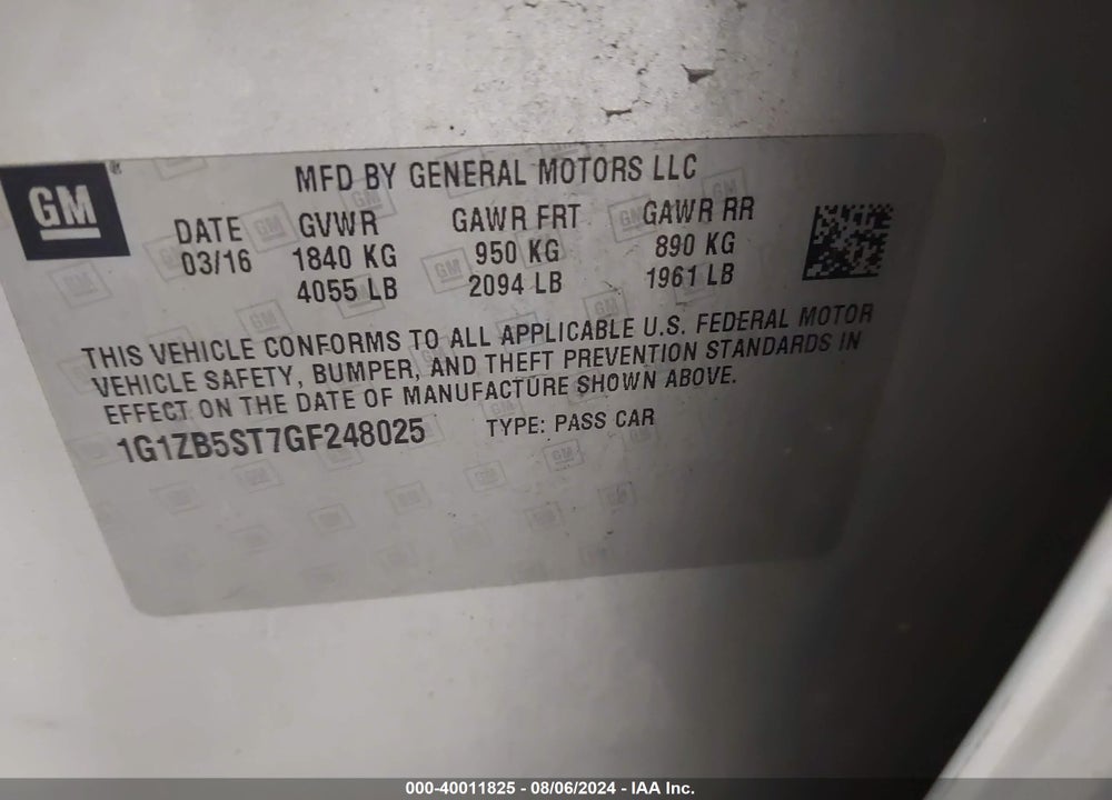 2016 CHEVROLET MALIBU LS VIN: 1G1ZB5ST7GF248025