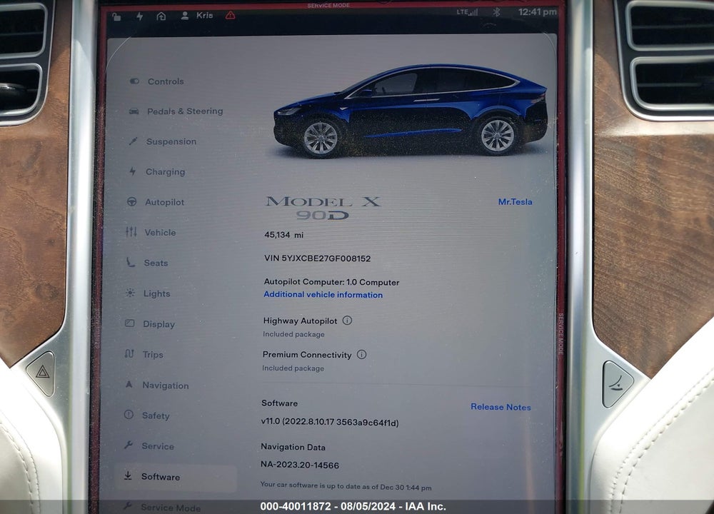2016 TESLA MODEL X VIN: 5YJXCBE27GF008152
