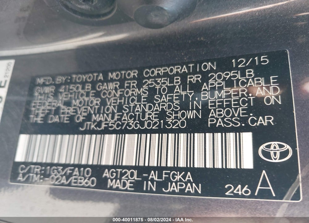 2016 SCION TC VIN: JTKJF5C73GJ021320