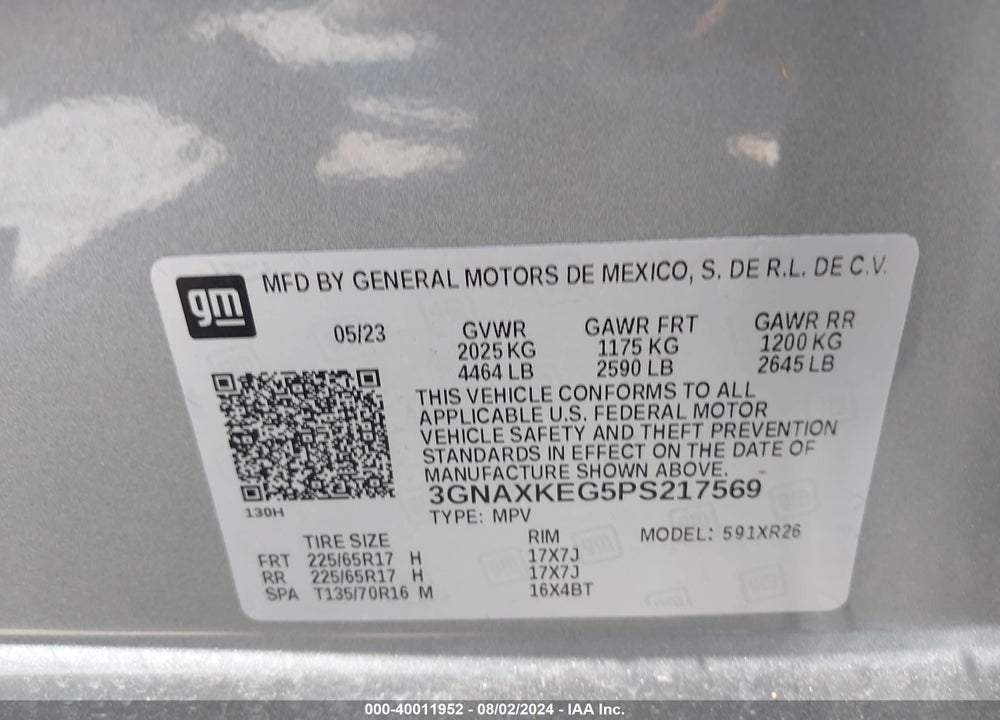 2023 CHEVROLET EQUINOX FWD LT VIN: 3GNAXKEG5PS217569