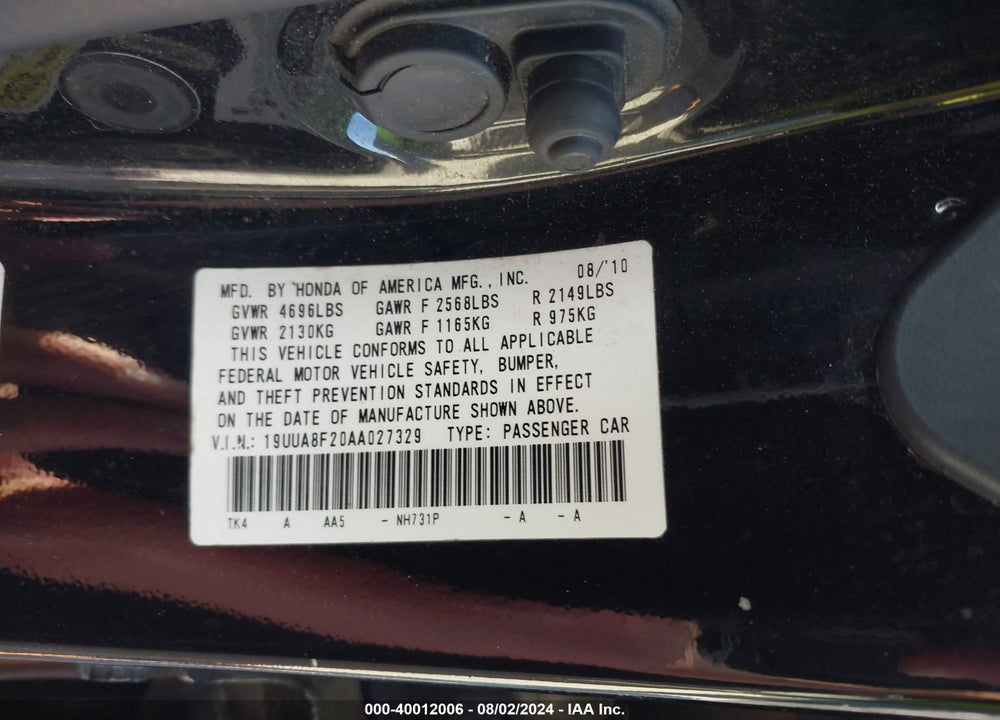 2010 ACURA TL 3.5 VIN: 19UUA8F20AA027329