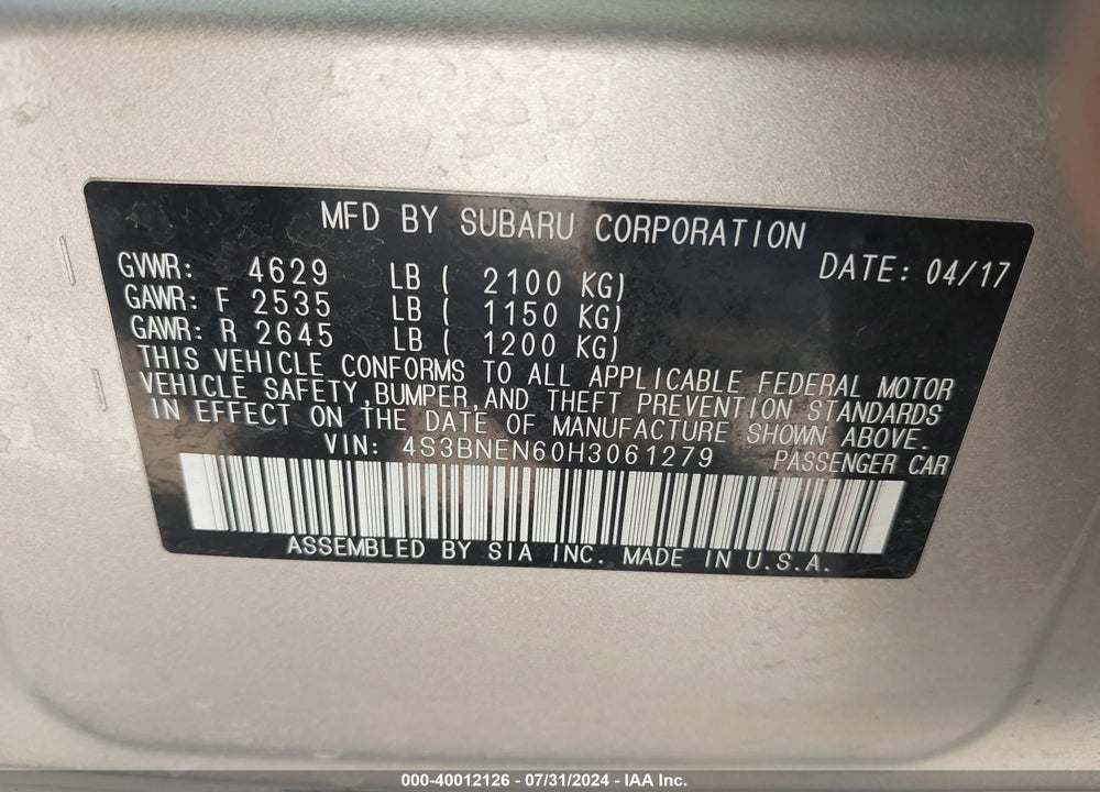 2017 SUBARU LEGACY 3.6R LIMITED VIN: 4S3BNEN60H3061279