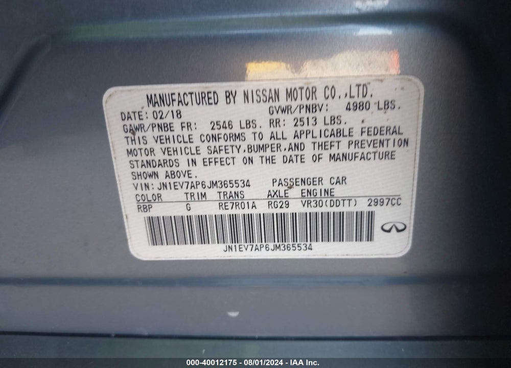 2018 INFINITI Q50 VIN: JN1EV7AP6JM365534