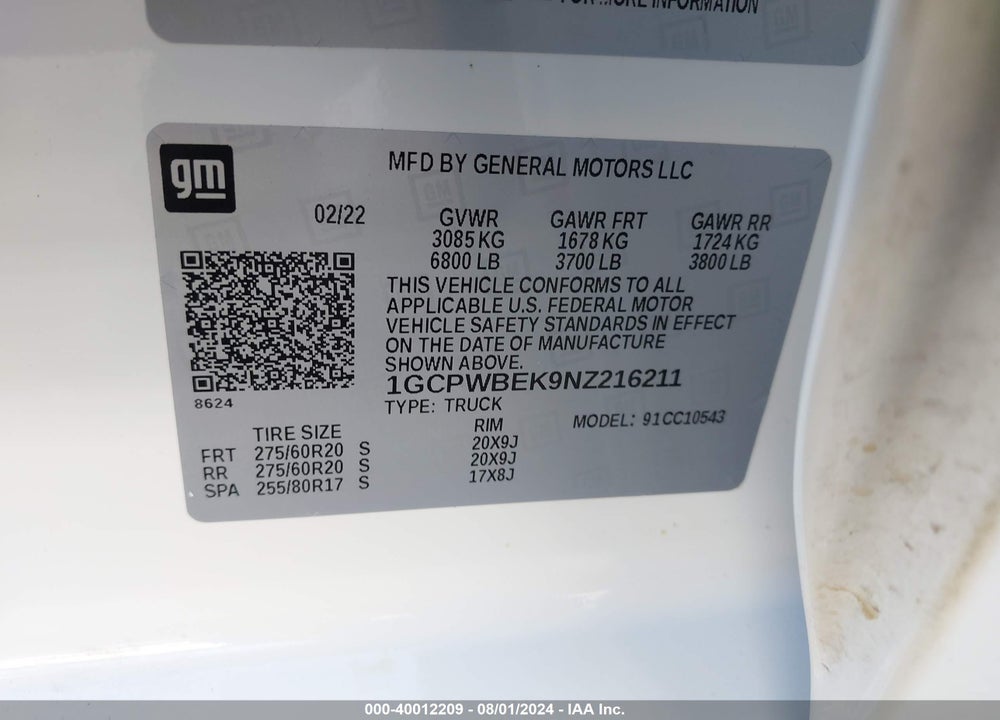 2022 CHEVROLET SILVERADO 1500 LTD 2WD SHORT BED CUSTOM VIN: 1GCPWBEK9NZ216211