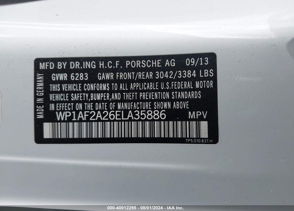 2014 PORSCHE CAYENNE DIESEL VIN: WP1AF2A26ELA35886