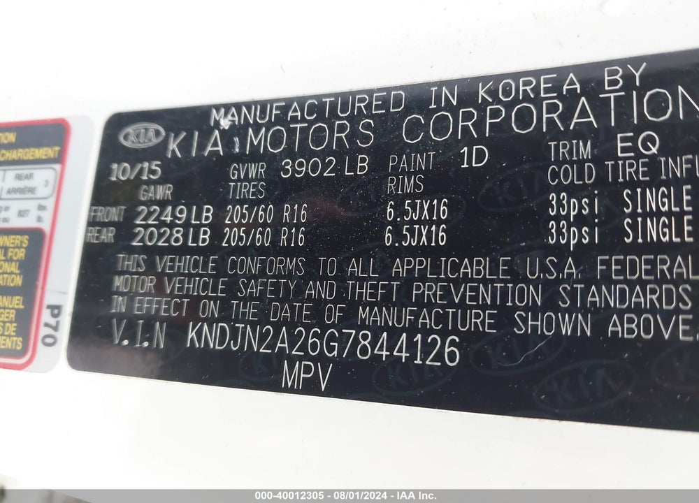 2016 KIA SOUL VIN: KNDJN2A26G7844126