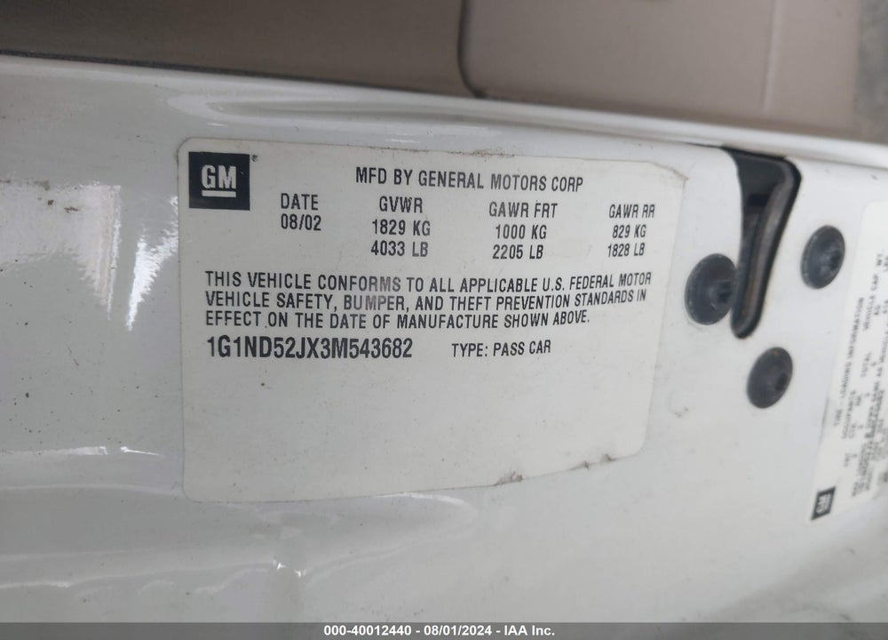 2003 CHEVROLET MALIBU VIN: 1G1ND52JX3M543682