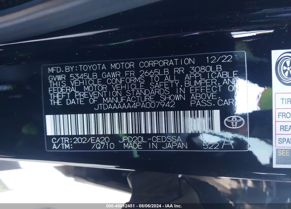 2023 TOYOTA MIRAI XLE VIN: JTDAAAAA4PA007942