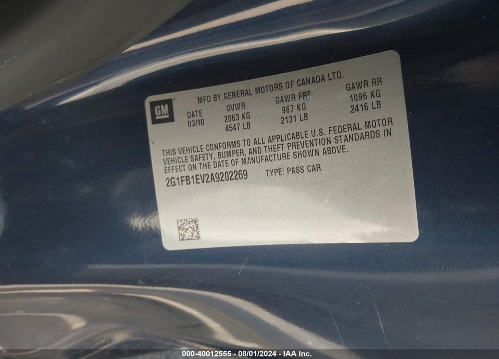 2010 CHEVROLET CAMARO 1LT VIN: 2G1FB1EV2A9202269