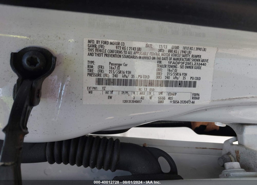 2014 FORD FOCUS SE VIN: 1FADP3F29EL232440