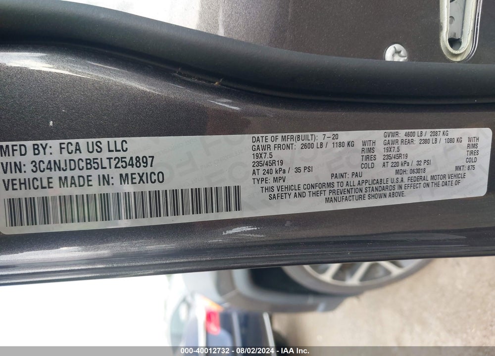 2020 JEEP COMPASS LIMITED 4X4 VIN: 3C4NJDCB5LT254897