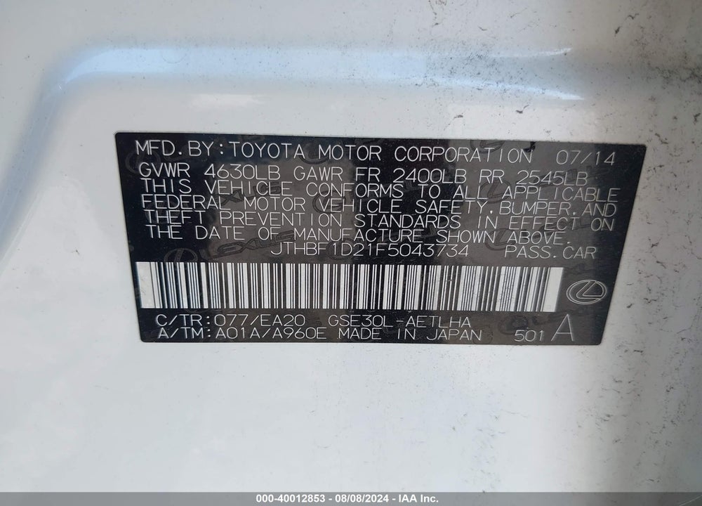 2015 LEXUS IS 250 VIN: JTHBF1D21F5043734