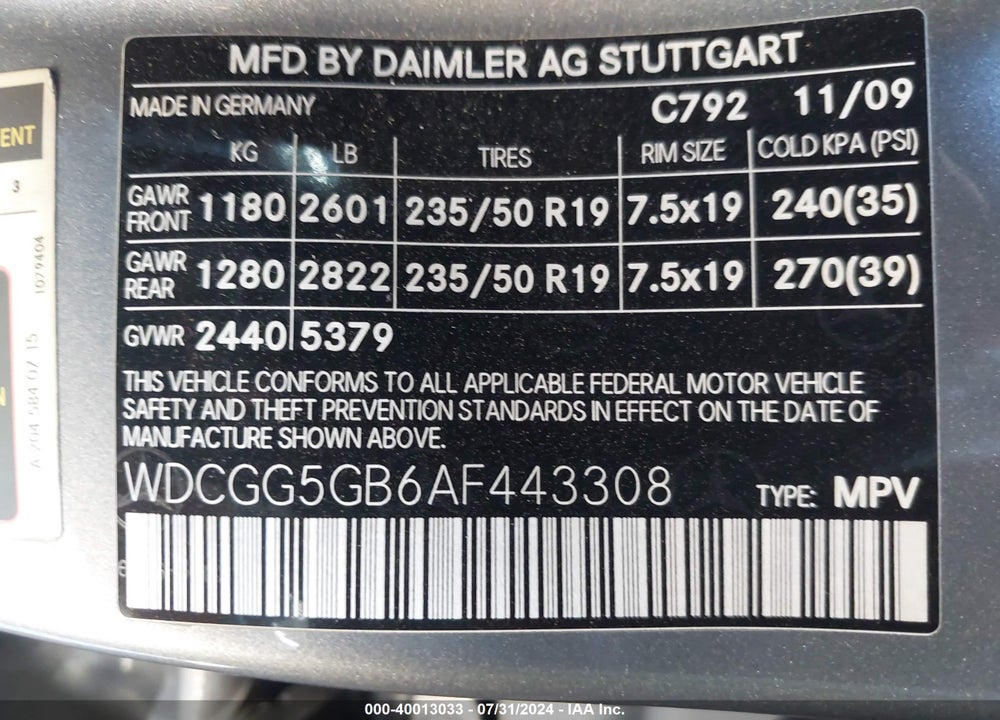 2010 MERCEDES-BENZ GLK 350 VIN: WDCGG5GB6AF443308