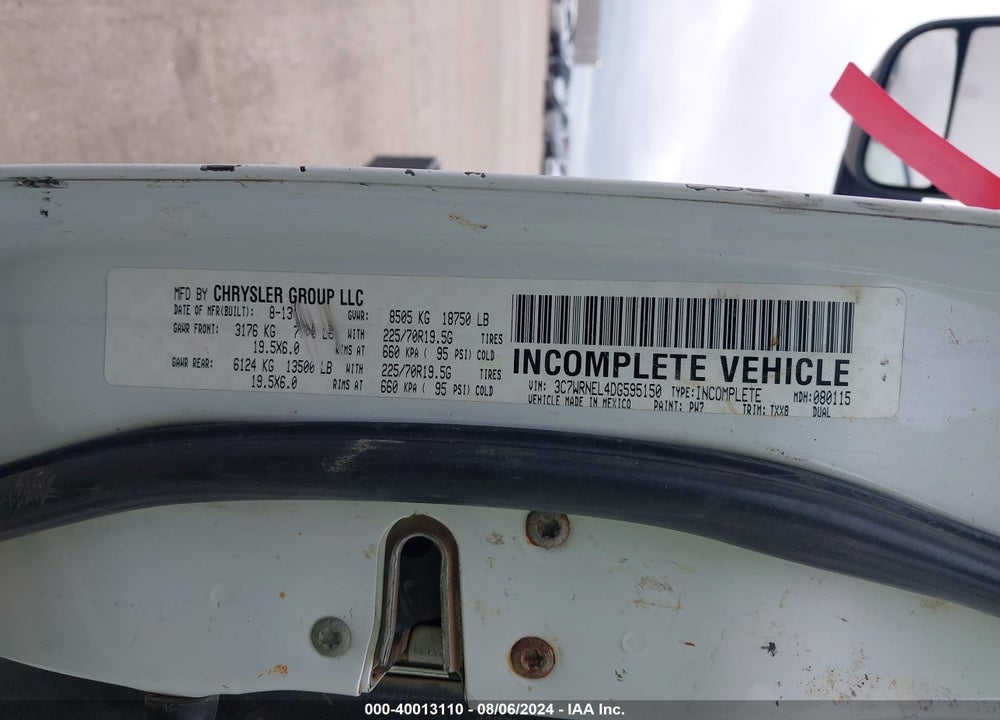 2013 RAM 5500 CHASSIS TRADESMAN/SLT/LAIE VIN: 3C7WRNEL4DG595150