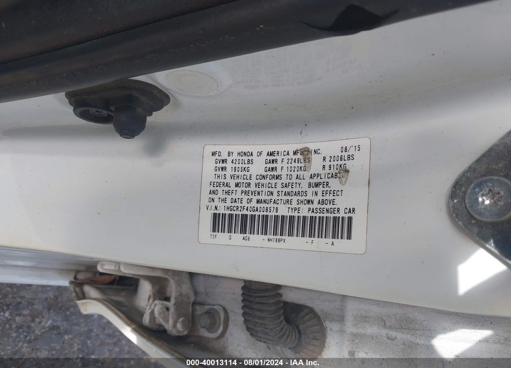 2016 HONDA ACCORD LX VIN: 1HGCR2F40GA008579