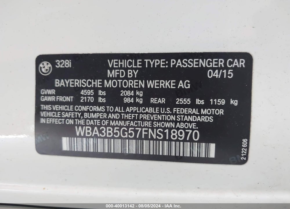 2015 BMW 328I XDRIVE VIN: WBA3B5G57FNS18970