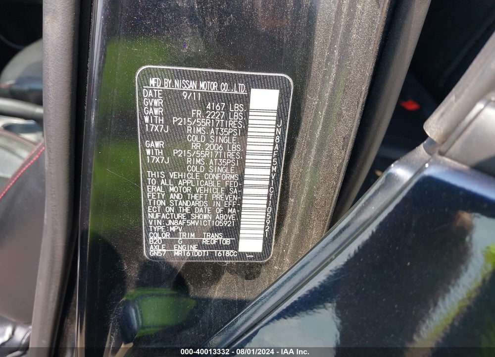 2012 NISSAN JUKE SL VIN: JN8AF5MV1CT105921