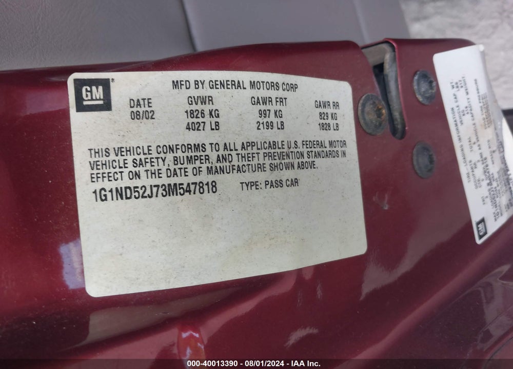 2003 CHEVROLET MALIBU VIN: 1G1ND52J73M547818
