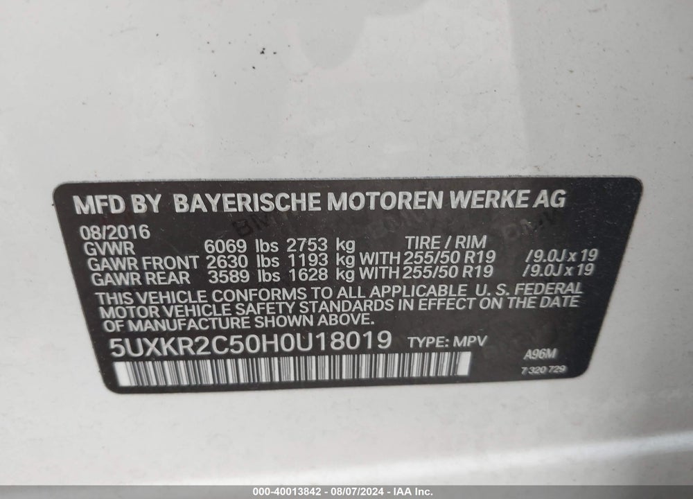 2017 BMW X5 SDRIVE35I VIN: 5UXKR2C50H0U18019