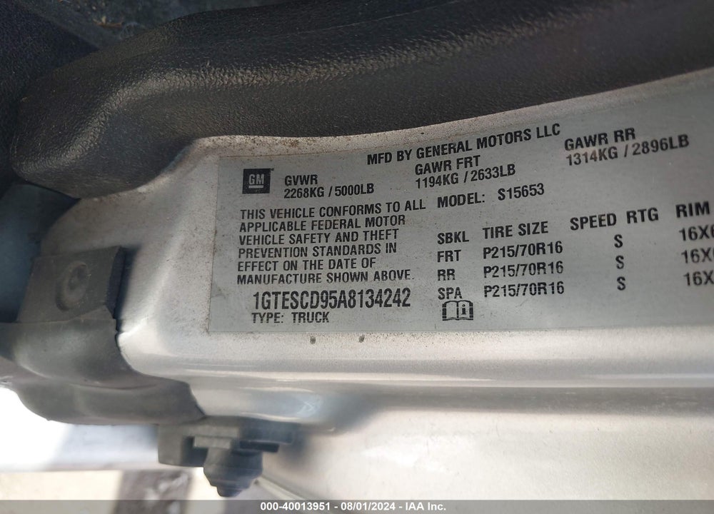 2010 GMC CANYON SLE1 VIN: 1GTESCD95A8134242