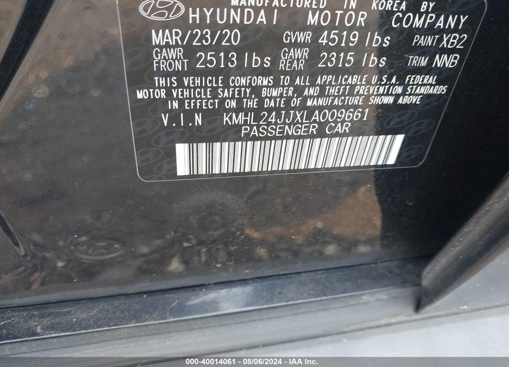 2020 HYUNDAI SONATA HYBRID BLUE VIN: KMHL24JJXLA009661