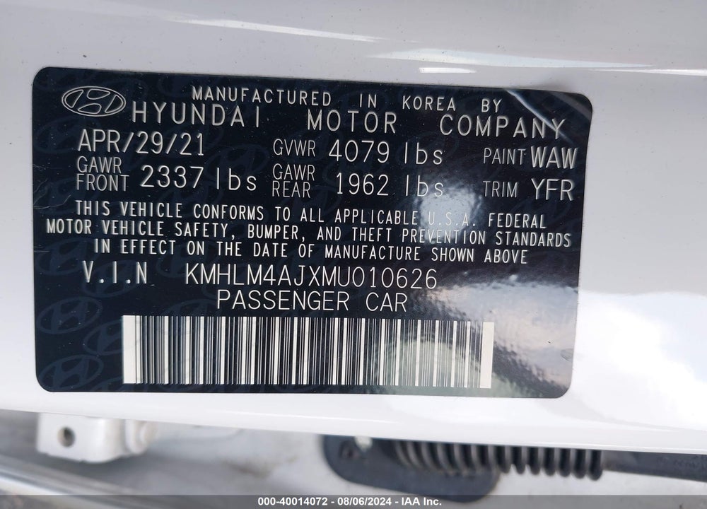 2021 HYUNDAI ELANTRA HYBRID BLUE VIN: KMHLM4AJXMU010626