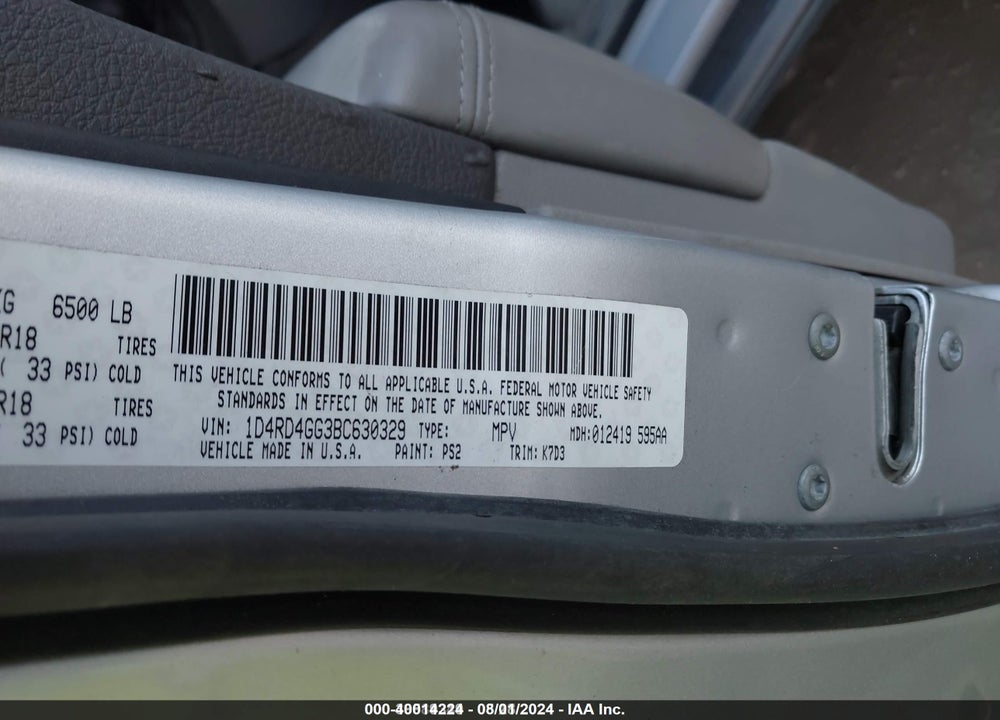 2011 DODGE DURANGO CREW VIN: 1D4RD4GG3BC630329