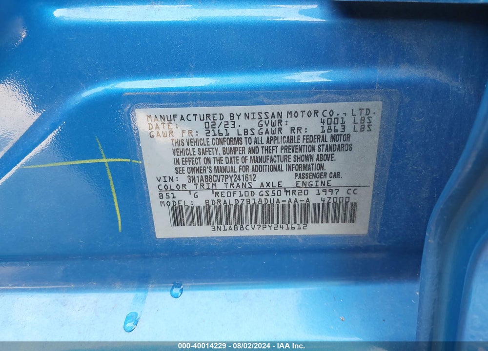 2023 NISSAN SENTRA SV XTRONIC CVT VIN: 3N1AB8CV7PY241612