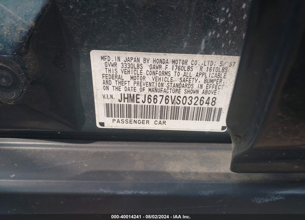 1997 HONDA CIVIC LX VIN: JHMEJ6676VS032648
