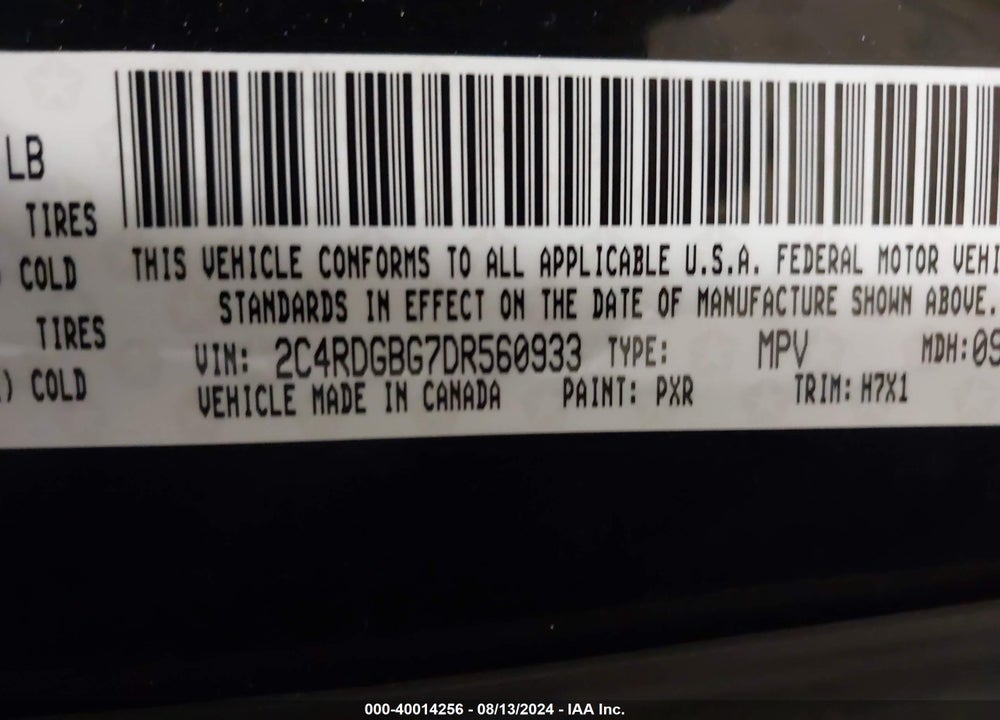 2013 DODGE GRAND CARAVAN SE VIN: 2C4RDGBG7DR560933