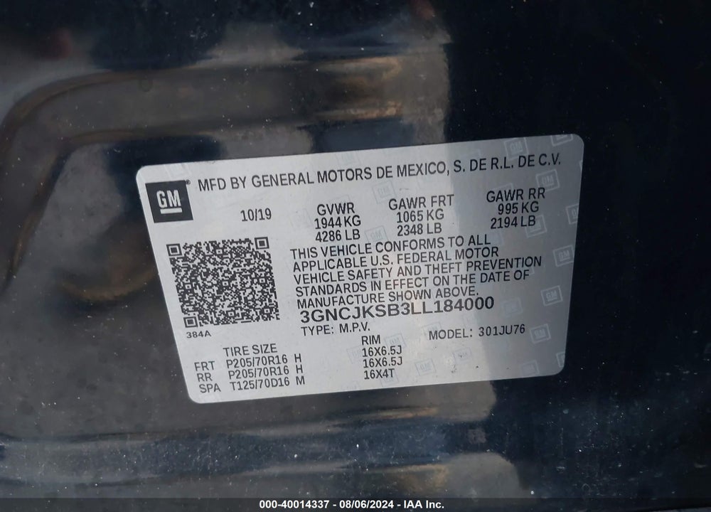 2020 CHEVROLET TRAX FWD LS VIN: 3GNCJKSB3LL184000