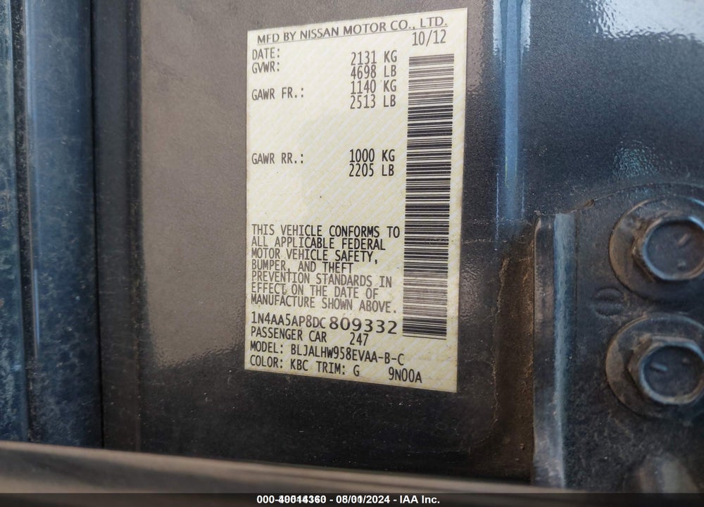 2013 NISSAN MAXIMA 3.5 SV VIN: 1N4AA5AP8DC809332