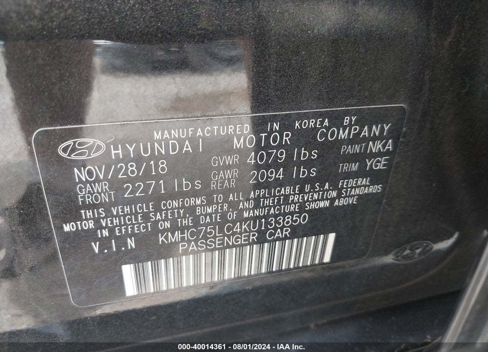 2019 HYUNDAI IONIQ HYBRID SEL VIN: KMHC75LC4KU133850