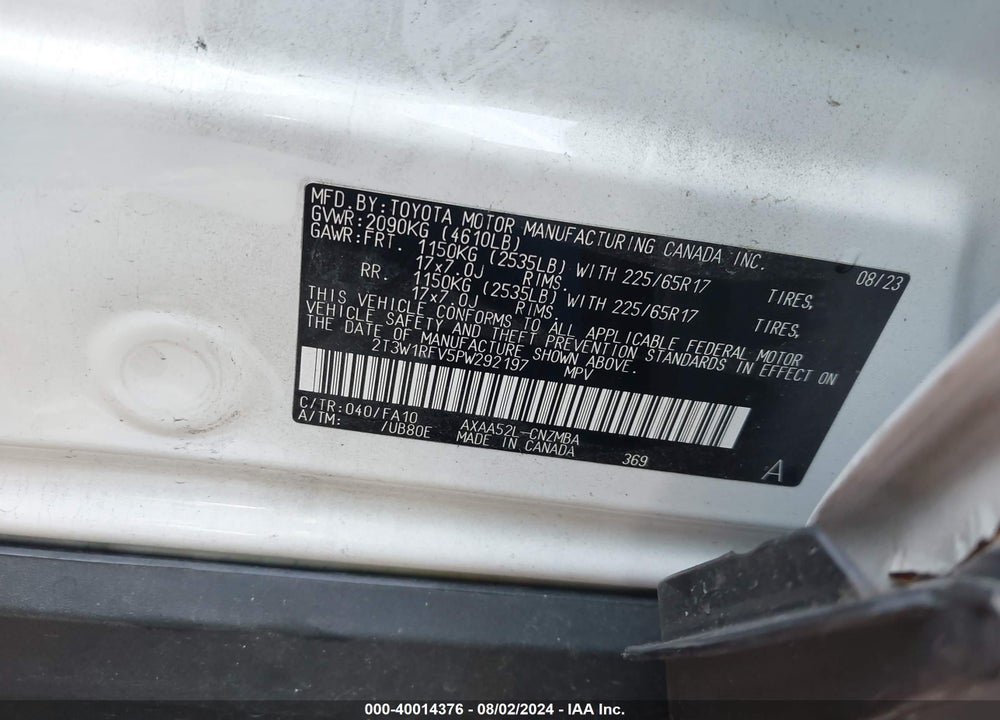 2023 TOYOTA RAV4 XLE VIN: 2T3W1RFV5PW292197