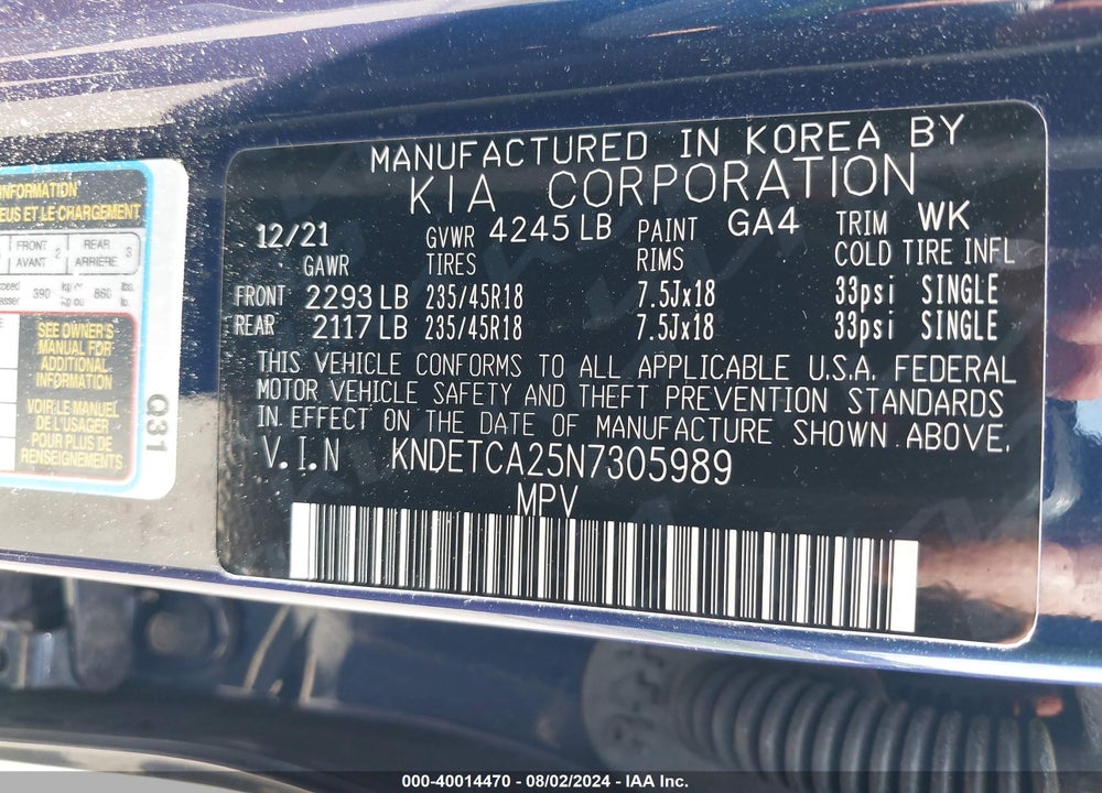 2022 KIA SELTOS SX TURBO VIN: KNDETCA25N7305989