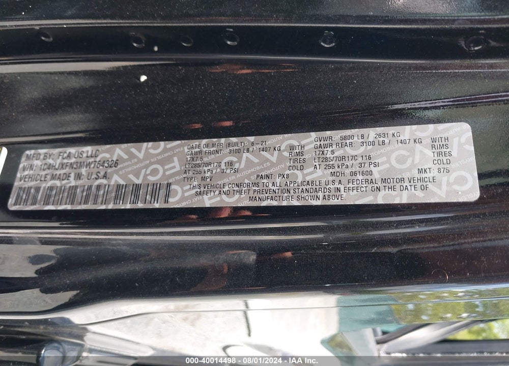 2021 JEEP WRANGLER UNLIMITED RUBICON 4X4 VIN: 1C4HJXFN3MW764326