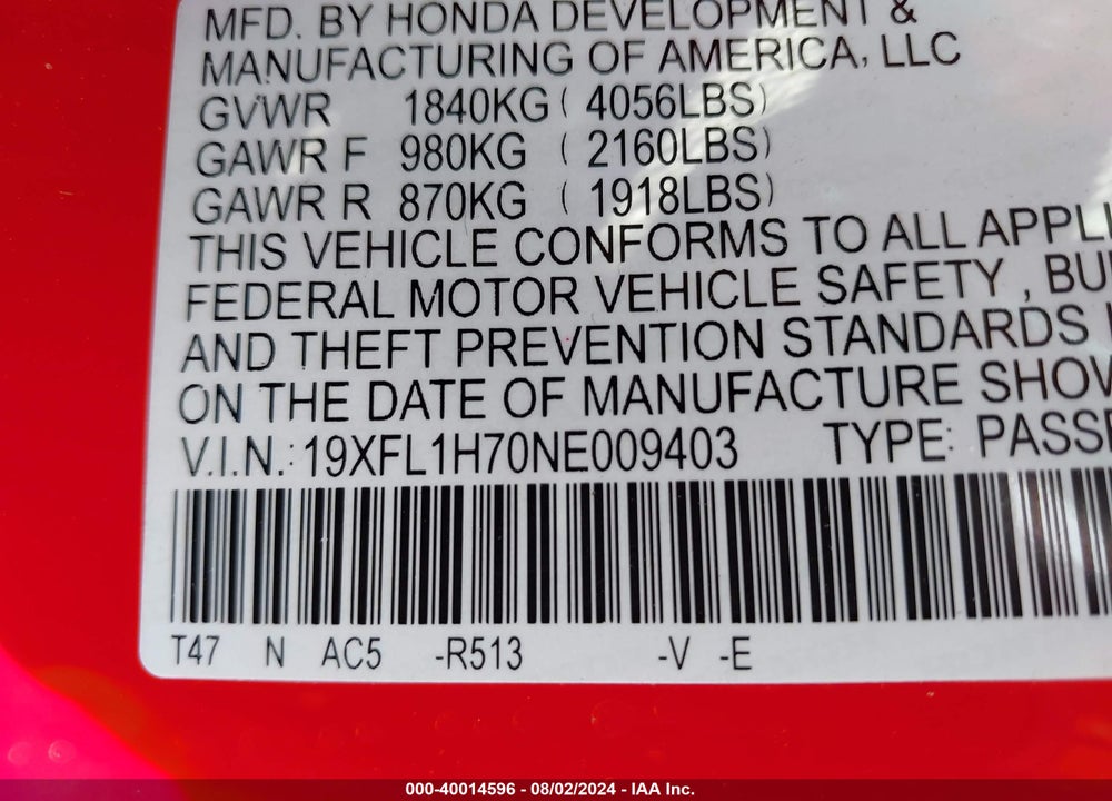 2022 HONDA CIVIC EX-L VIN: 19XFL1H70NE009403